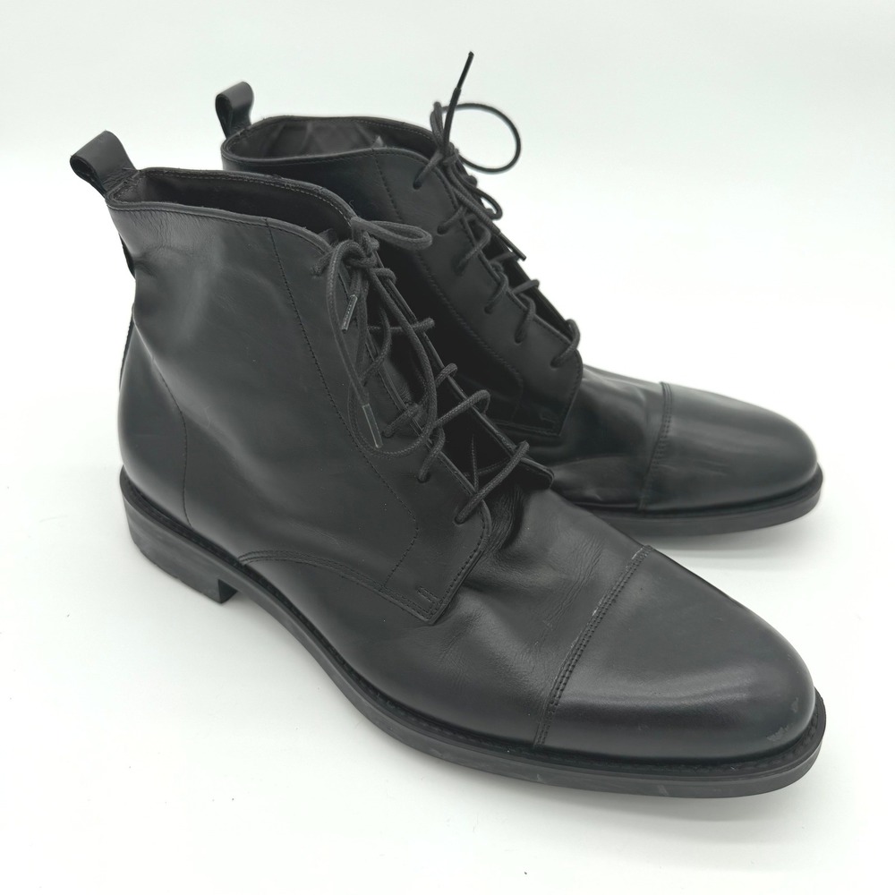 Bruno Magli Crosby Lace Up‎ Boots Mens 10.5 Black Leather Cap Toe Italy MB1CSBA0